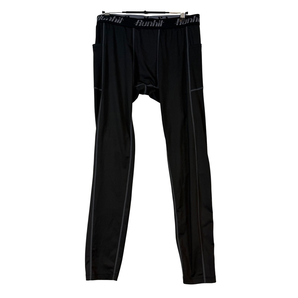 Runhit Mens Black Compression Leggings XL Pockets Athletic Training Tights Base